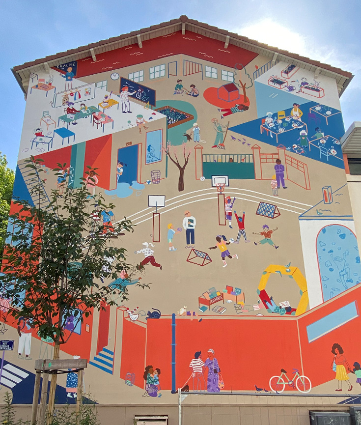 fresque ecole elementaire leon jouhaux villeurbanne celeste gangolphe